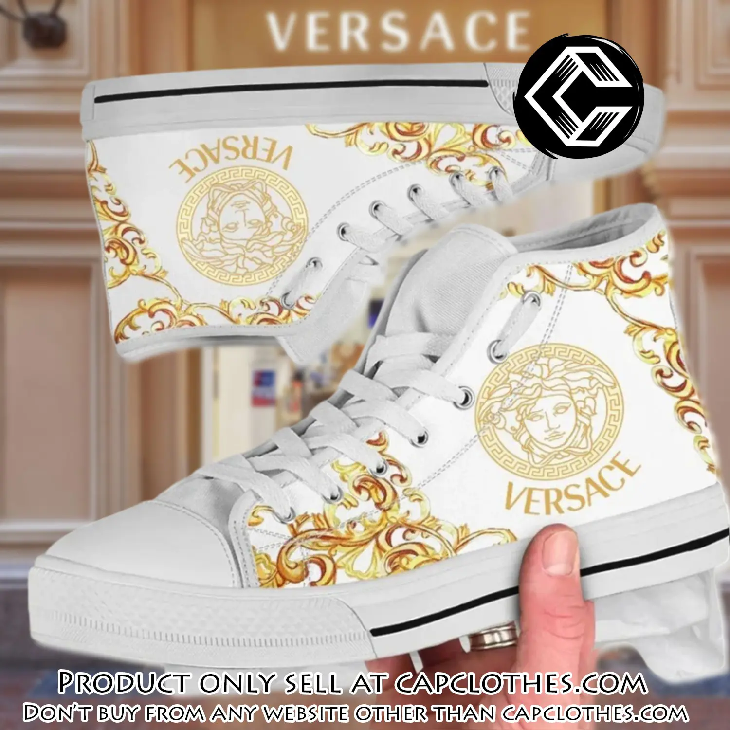 Versace medusa golden white premium high top canvas shoes luxury brand gifts for men women cc4700197